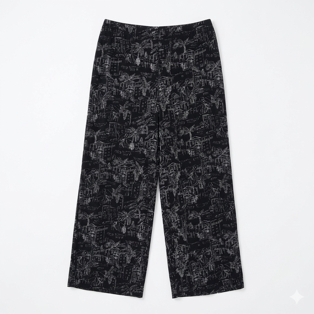 Chico's Black Patterned Wide-Leg Capris
